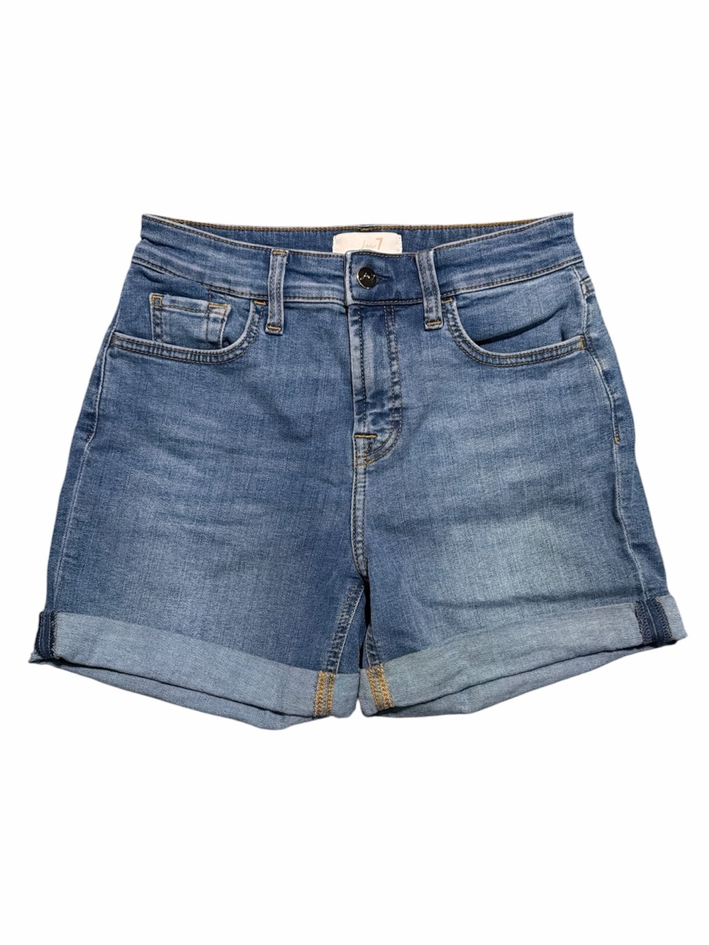 Jen7 by 7 For All Mankind Mid Roll Denim Shorts Size 0 Medium Wash Cuffed Hem